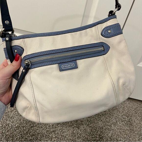 Vintage Coach Daisy Spectator Leather Shoulder/ Handbag Parchment/ Slate Blue - Picture 2 of 16